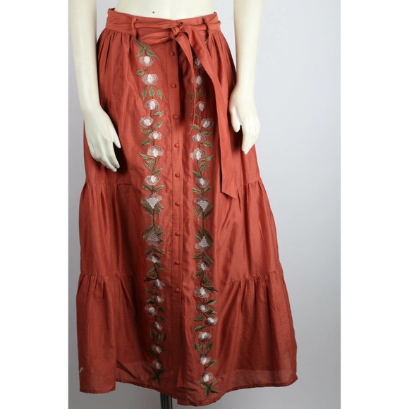 Embroidered Rust Maxi Skirt - Picture 4 of 12